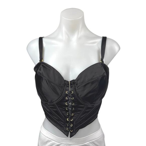 ASOS Black Sleeveless Lace Up Underwired Corset Bustier Crop Top Size 10E/F - Picture 1 of 5